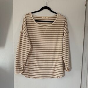 Faded Glory Beige Striped Long Sleeve Top